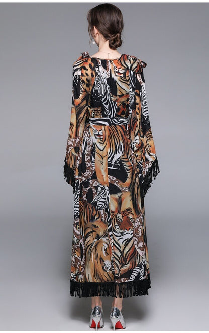 Losse maxi-jurk  in catwalkstijl met dierenprint