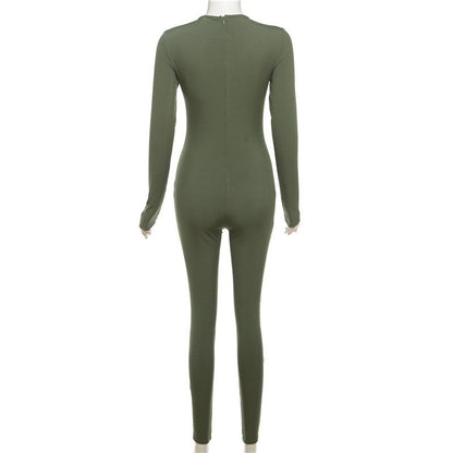 Style Solid Color High-Waisted Skinny Bodycon Jumpsuit Women Streetwear Sporty Fashion