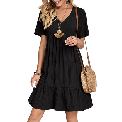 Plus size zomerjurk met structuur en korte mouwen in Europese en Amerikaanse stijl