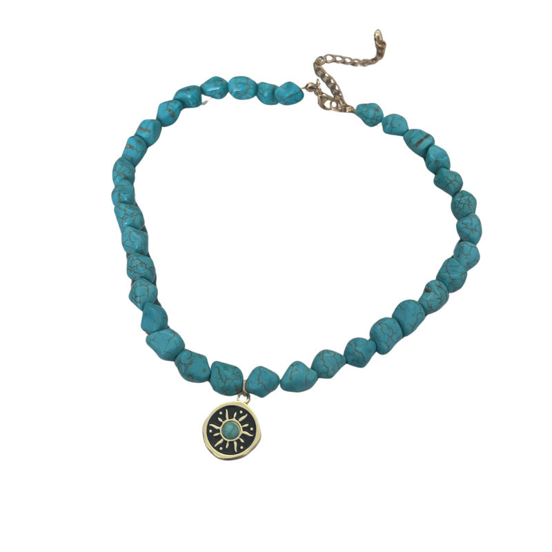 Retro Sunflower Turquoise Resin Necklace
