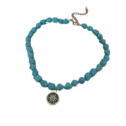 Retro Sunflower Turquoise Resin Necklace