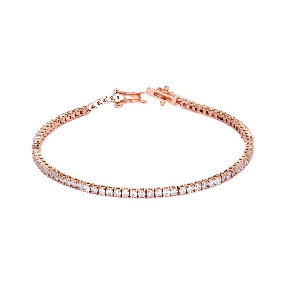 S925 Silver Rose Gold Plated Moissanite Classic Four-Claw Tennis Chain Bracelet