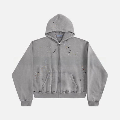 Rhinestone Hooded Sweatshirt Retro Washed Unisex