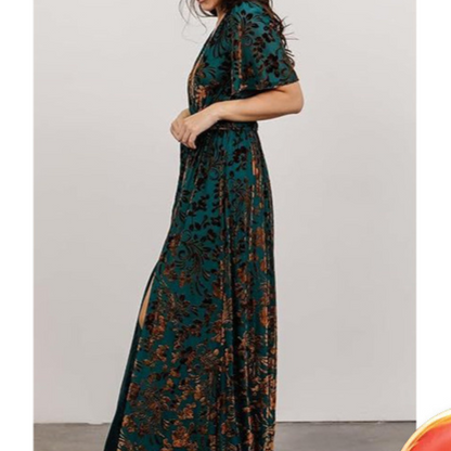 Elegant V-Neck Long Dress Slit High-Waist