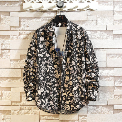 Cotton Men's Casual Multi-color Long-sleeve Floral Shirt