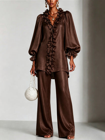 long-sleeve lace V-neck solid color women's clothing