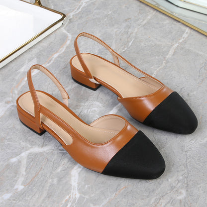 Womens Soft Leather Color Block Sandals with Square Toe