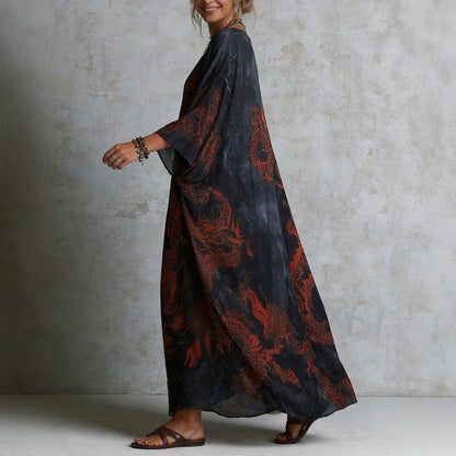 Lange jurk met drakenprint voor de zomer of strandvakantie