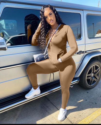 Casual tweedelig pak met rits en zakken