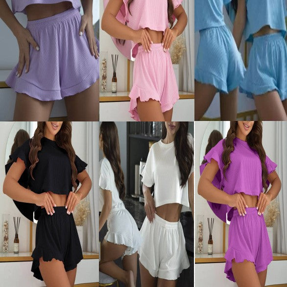Women's Ribbed Lace-Trim Cami and Shorts Lounge Set