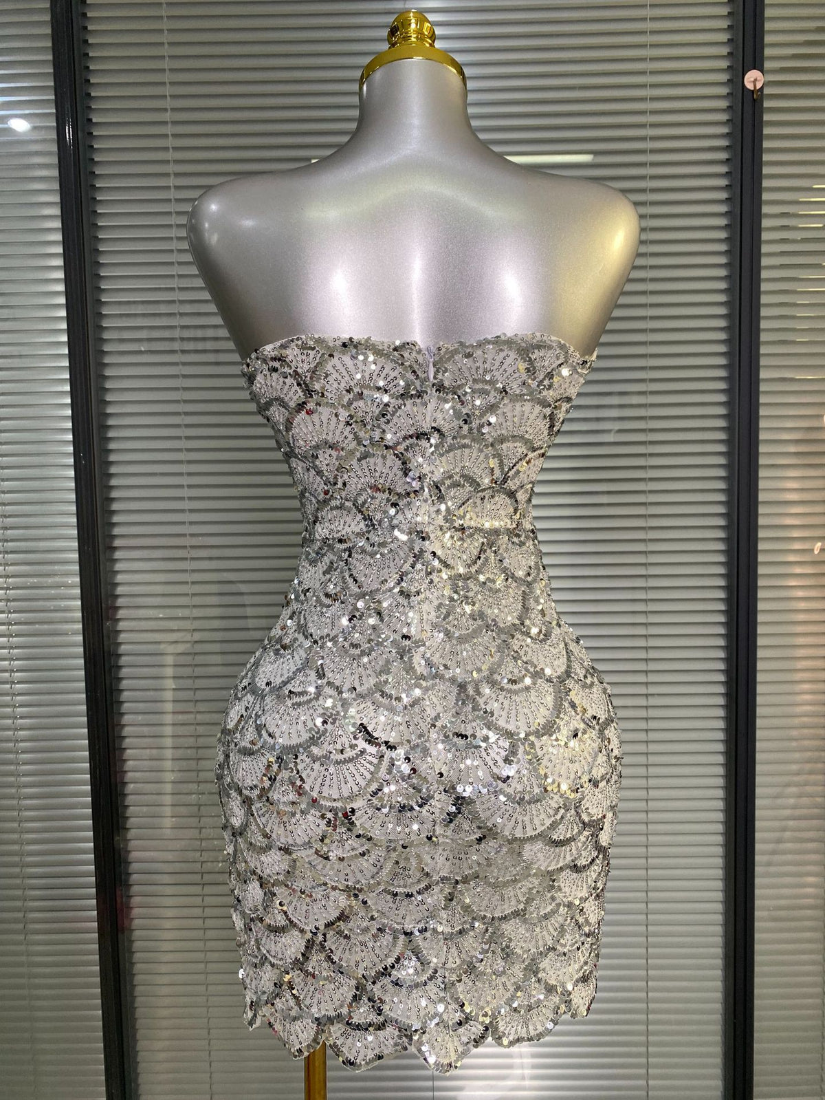Fish Scale Sequin Strapless Performance Dress