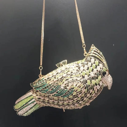Clutch met spechtmotief en diamanten voor dames