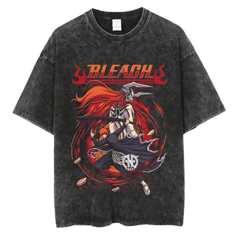 Anime Printed T-Shirt Summer Cotton Washed Vintage Short Sleeve