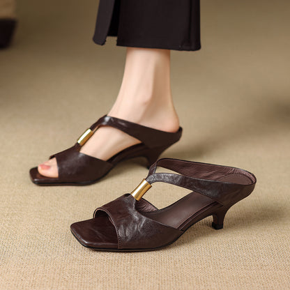 Women Genuine Leather Block Heel Sandals?Orders will be dispatched within one week?