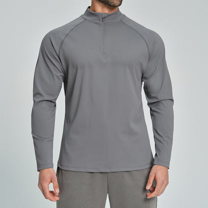 Men's Breathable Half-Zip Long-Sleeve Nylon Top for Fitness and Hiking