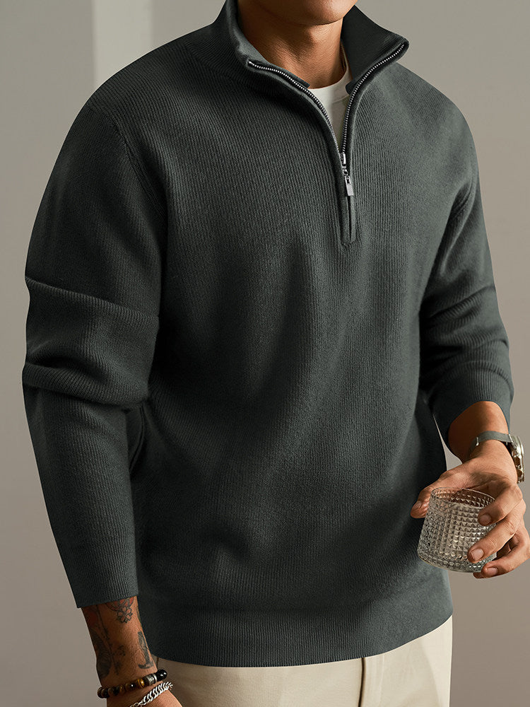 Half-Zip Wool Blend Cardigan Sweater