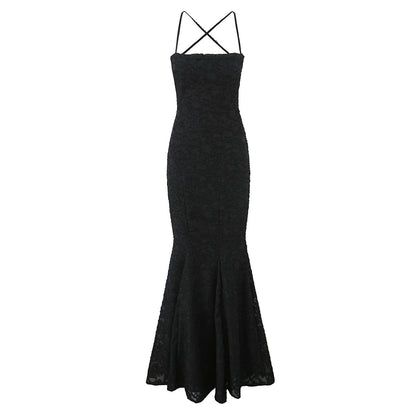 Summer European and American style fashionable waist cinching strap fish tail slimming dress for women