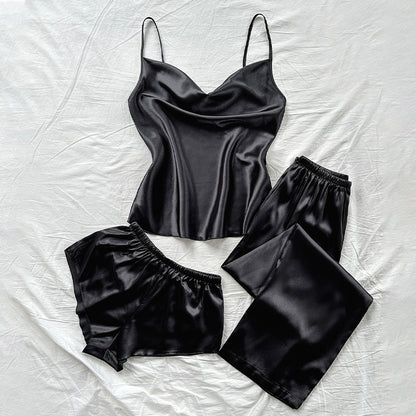 Slippery Sleeping Skirt Imitation Sexy Pajama Set