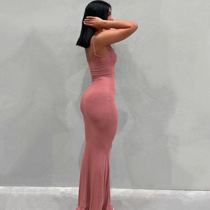 Spaghetti Strap Dress Satin Designer Sleeveless Skims Long Birthday Dresses Bodycon Elegant Evening Party Dress