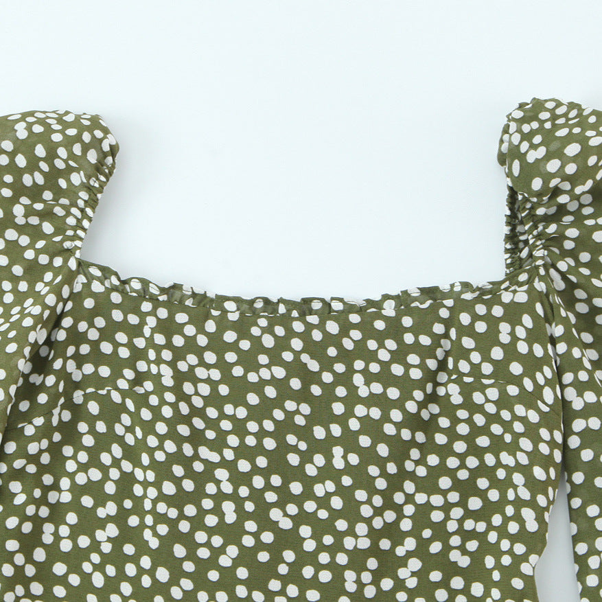 Maxi-jurk met stippenprint lange mouwen vierkante hals en elastische rug