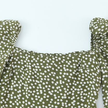 Maxi-jurk met stippenprint lange mouwen vierkante hals en elastische rug