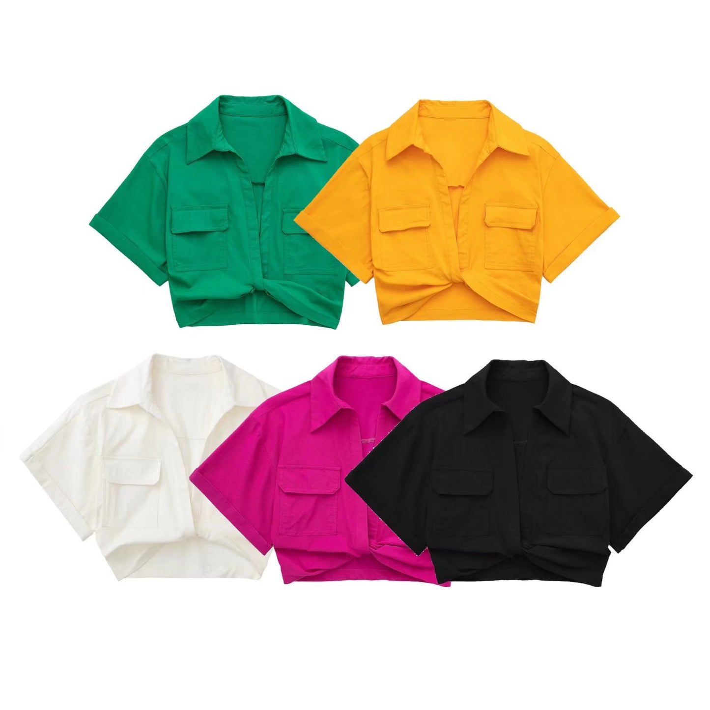 Summer New Stretch Linen Blend Multicolor Cropped Shirt Women