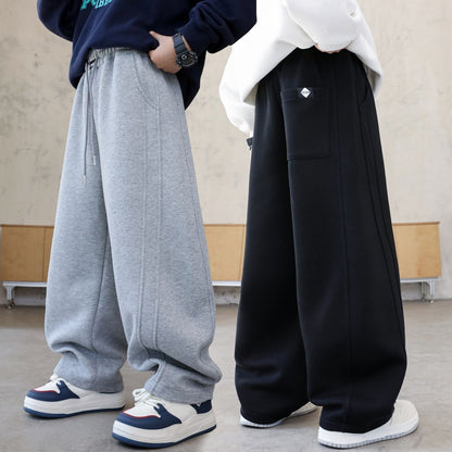 Boys' Black Straight Loose Casual Sports Sweatpants
