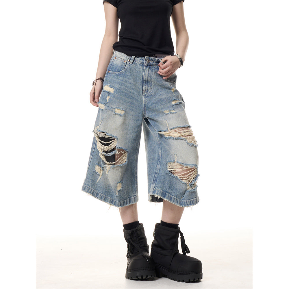 Summer ripped thin cropped pants