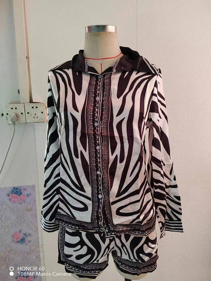 European and American black and white striped chiffon jumpsuit