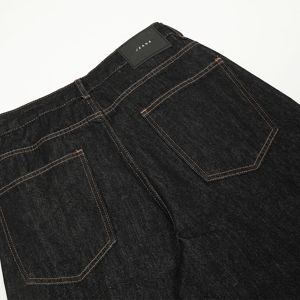 Loose wide leg denim pants with bright stitching