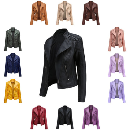 PU-leren korte slim fit damesjack met ritssluiting
