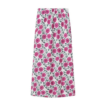Women's Fashion Printed Loose Short Blouse + High-Waisted Casual Skirt