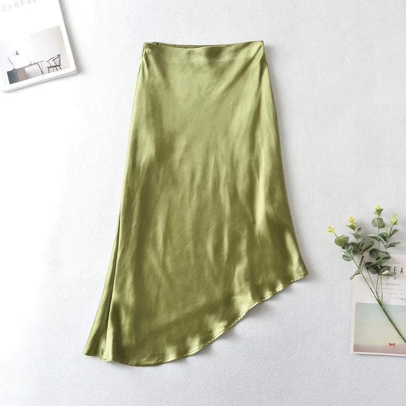 Summer New Two-Tone French Soft Satin Acetate Women's Skirt