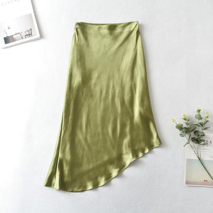 Summer New Two-Tone French Soft Satin Acetate Women's Skirt