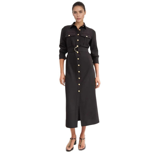 Single row metal button shirt style dress