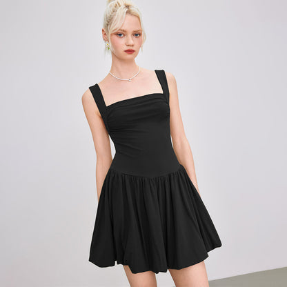 European and American French style design wide shoulder strap vest dress