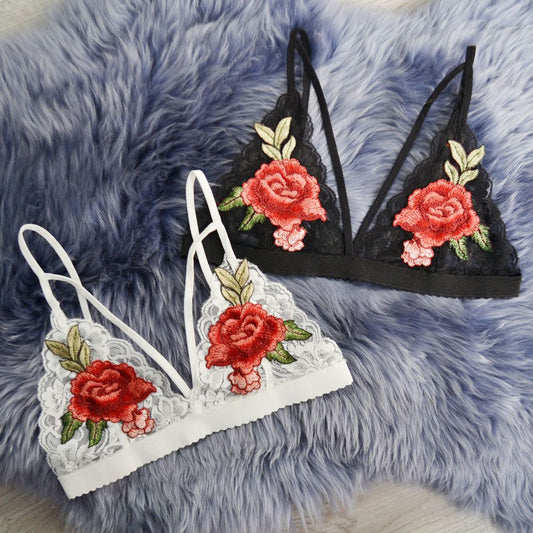 Women Sexy Embroidered Flowers Lingerie Dress Deep V-neck Bikini Women's Bralette Bra Tops Summer unpadded bra