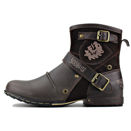 Western denim PU-leren Martin boots voor heren