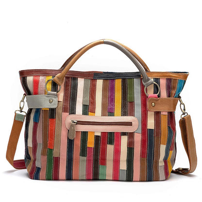 Grote handtas van rundleer met geometrisch print