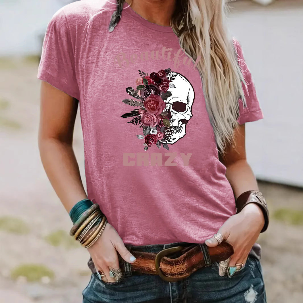 Skull flower printed top for women