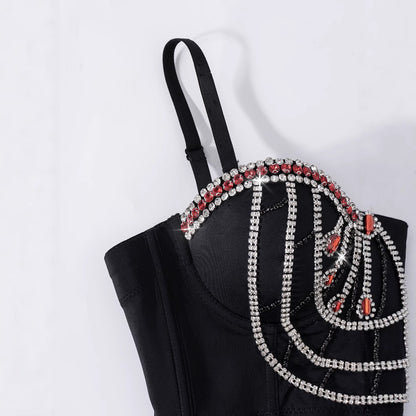 Lace-Up Strapless Bralette with Tassel and Rhinestone Embellishments - Sexy Fitted Boned Bustier