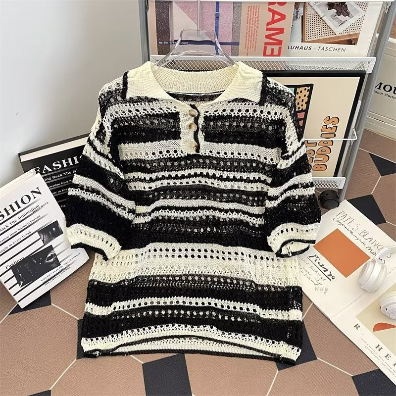 Summer collar loose casual polo shirt top