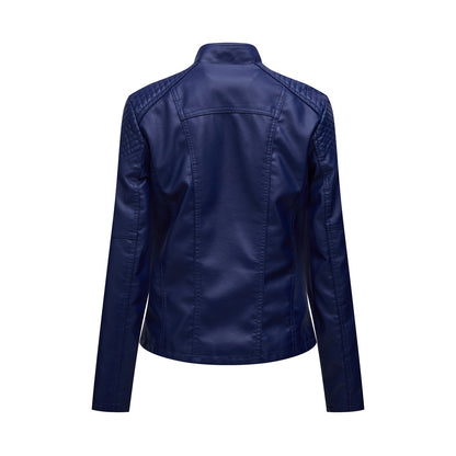 PU-leren korte slim fit damesjack met ritssluiting