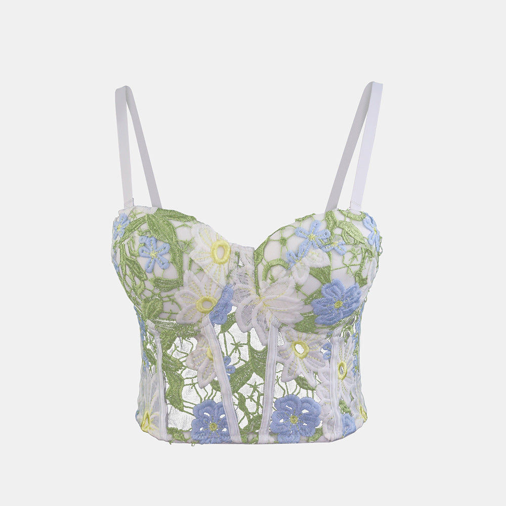 Women's Inner Wear Backless Bra Outerwear Water-Soluble Lace Embroidered Flower Boned Bustier
