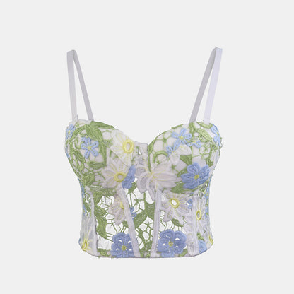 Women's Inner Wear Backless Bra Outerwear Water-Soluble Lace Embroidered Flower Boned Bustier