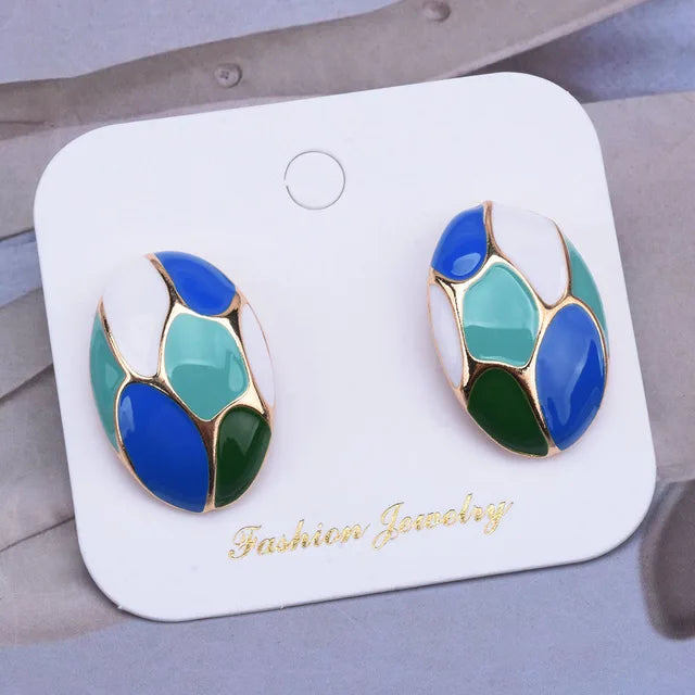 Hoogwaardige emaille ovale metalen oorbellen met druppelolie