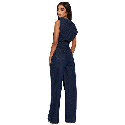 Strapless jumpsuit van denim met één schouderband