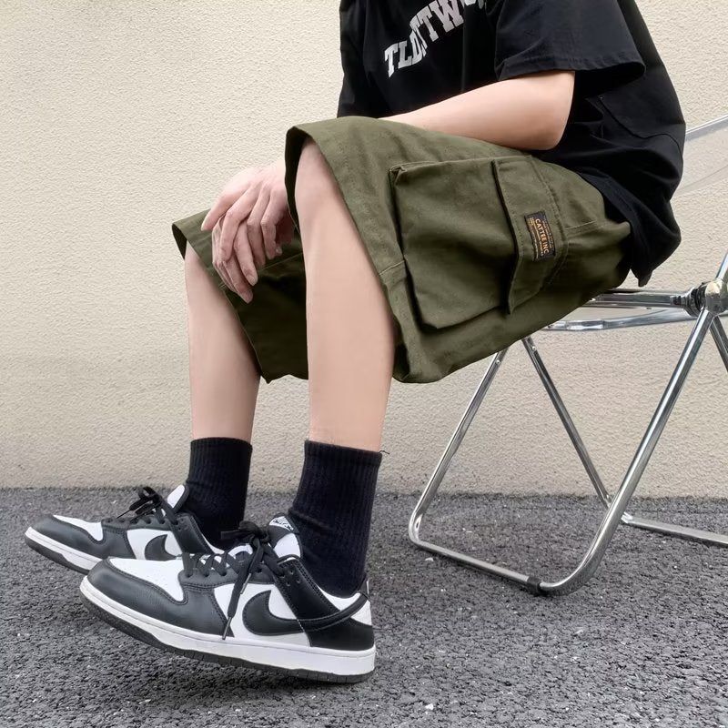 Military green workwear men's summer retro five quarter sport shorts