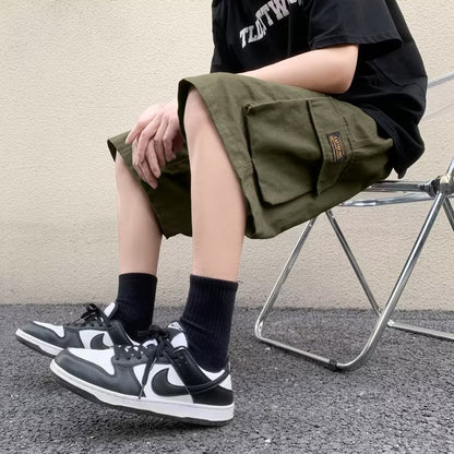 Military green workwear men's summer retro five quarter sport shorts