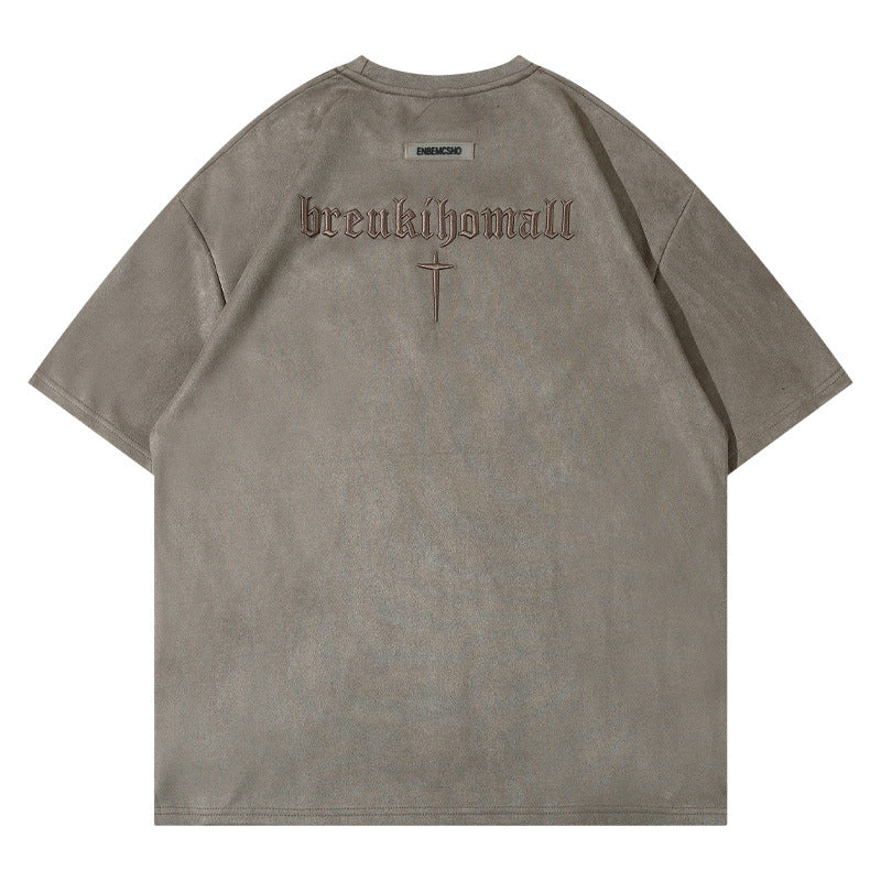Basic Suede Solid Color Short Sleeve T-Shirt Summer Loose